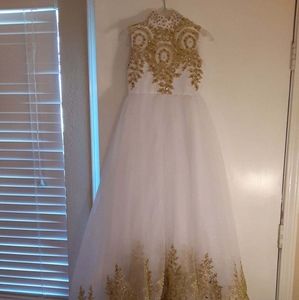 White and Gold Girls Pageant Gown